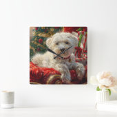 Maltese Hond Kerstfeest Vierkante Klok (Huis)