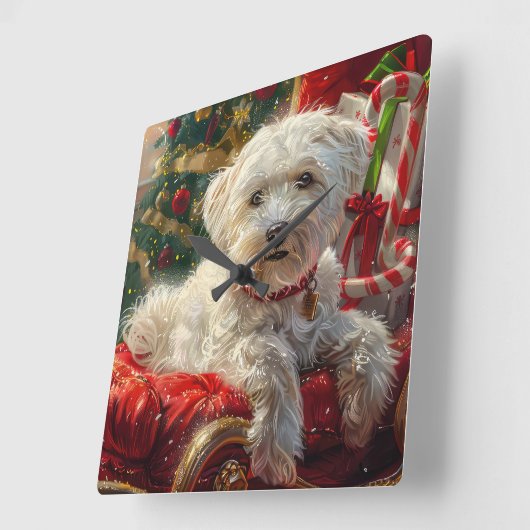 Maltese Hond Kerstfeest Vierkante Klok (Hoek)