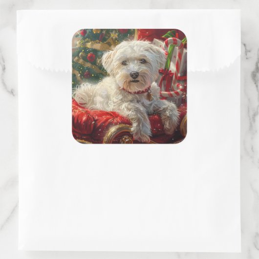 Maltese Hond Kerstfeest Vierkante Sticker (Tas)