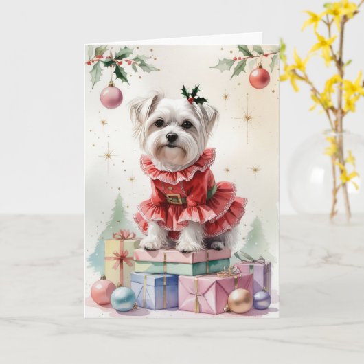 Maltese hond kerstgroet kaart (Gele Bloem)