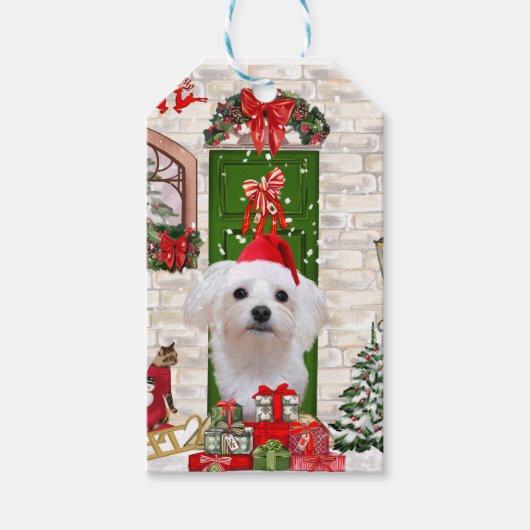 Maltese hond Kerstmis Cadeaulabel (Voorkant)