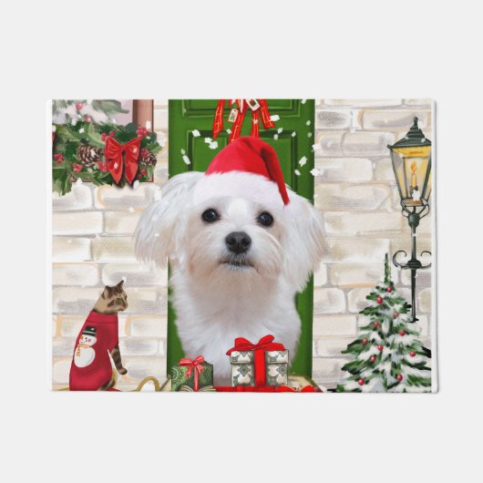 Maltese hond Kerstmis Deurmat (Voorkant)