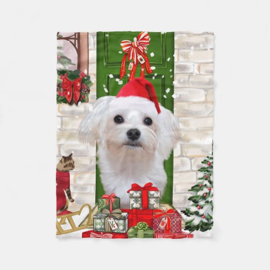 Maltese hond Kerstmis Fleece Deken (Voorkant)