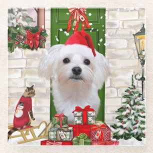 Maltese hond Kerstmis Glazen Onderzetter