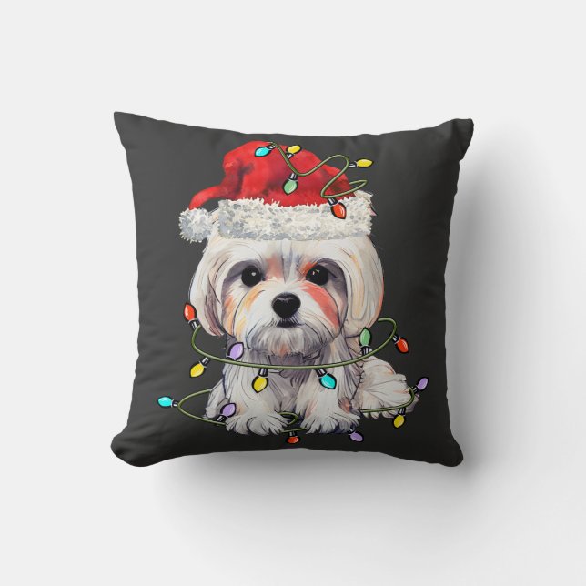 Maltese hond Kerstmis, kerstmis Maltezer hond Kussen (Voorkant)