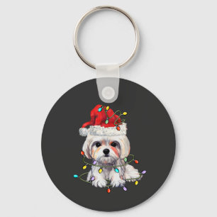 Maltese hond Kerstmis, kerstmis Maltezer hond Sleutelhanger