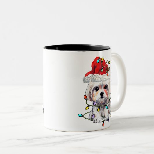Maltese hond Kerstmis, kerstmis Maltezer hond Tweekleurige Koffiemok (Voorkant rechts)