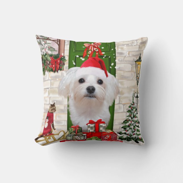 Maltese hond Kerstmis Kussen (Voorkant)