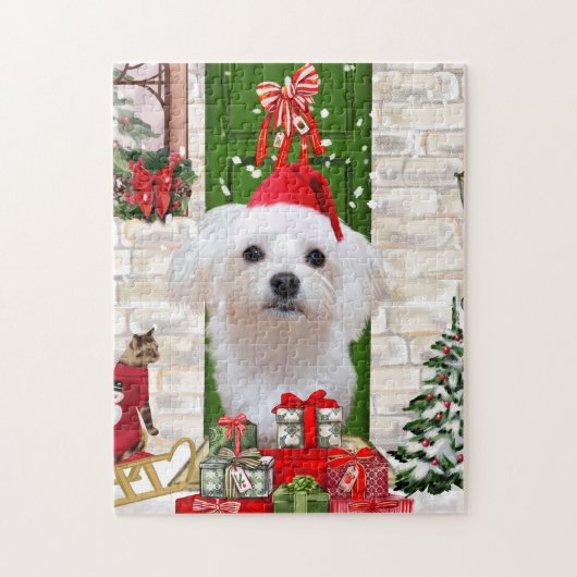 Maltese hond Kerstmis Legpuzzel (Verticaal)