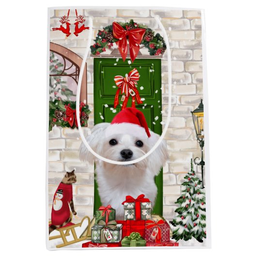 Maltese hond Kerstmis Medium Cadeauzakje (Voorkant)