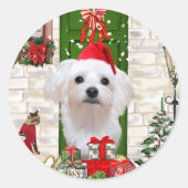 Maltese hond Kerstmis Ronde Sticker (Voorkant)