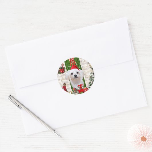 Maltese hond Kerstmis Ronde Sticker (Envelop)