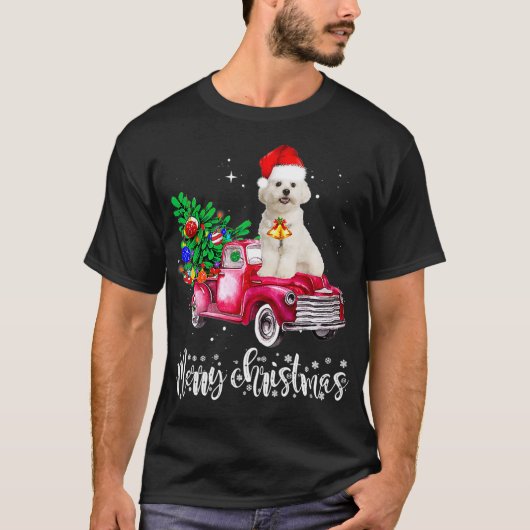 Maltese hond Kerstmis Rood Truck T-shirt (Voorkant)