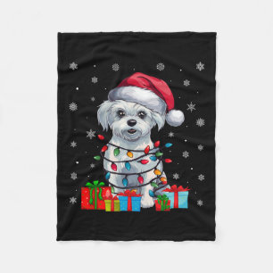 Maltese hond lelijke kerstverlichting Santa Hat Ma Fleece Deken