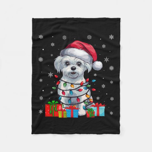 Maltese hond lelijke kerstverlichting Santa Hat Ma Fleece Deken (Voorkant)