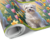 Maltese hond lente bloemen schilderen cadeaupapier (Rol Hoek)