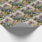 Maltese hond lente bloemen schilderen cadeaupapier (Hoek)