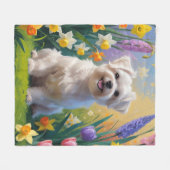 Maltese hond lente bloemen schilderen fleece deken (Voorkant (Horizontaal))