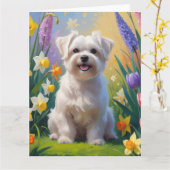 Maltese hond lente bloemen schilderen kaart (Gele Bloem)