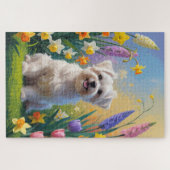 Maltese hond lente bloemen schilderen legpuzzel (Horizontaal)