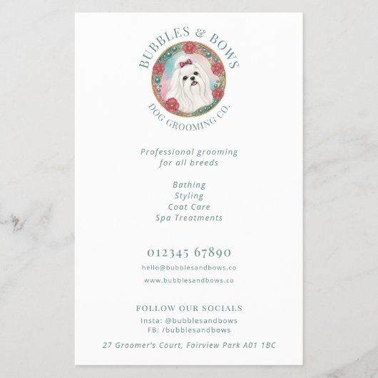 Maltese Hond Logo Verzorgings Salon Flyer (Voorkant)