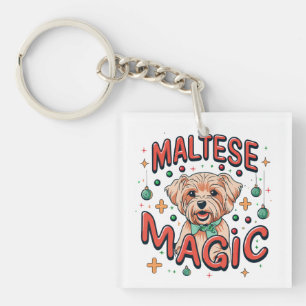 Maltese Hond Magic - Kerstmis in Retro jaren 80 St Sleutelhanger