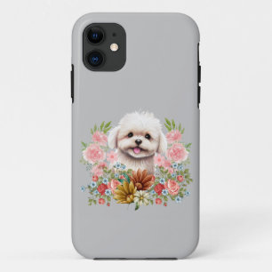 Maltese hond met bloemen, klauwhout Case-Mate iPhone case