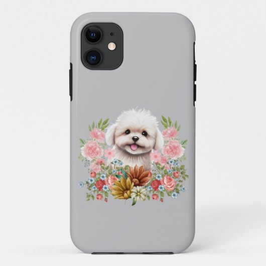 Maltese hond met bloemen, klauwhout Case-Mate iPhone case (Achterkant)