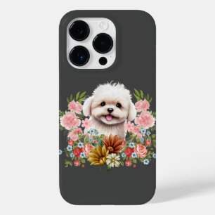 Maltese hond met bloemen, klauwhout Case-Mate iPhone 14 pro hoesje
