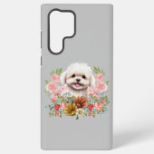 Maltese hond met bloemen, klauwhout samsung galaxy hoesje (Achterkant)