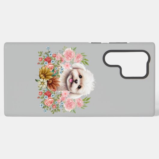 Maltese hond met bloemen, klauwhout samsung galaxy hoesje (Achterkant horizontaal)