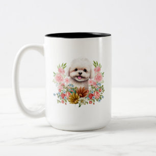 Maltese hond met bloemen, klauwhout tweekleurige koffiemok