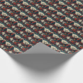 Maltese hond met kerstcadeaus open haard cadeaupapier (Hoek)