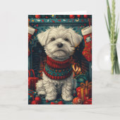 Maltese hond met kerstcadeaus open haard kaart (Voorkant)