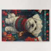 Maltese hond met kerstcadeaus open haard legpuzzel (Horizontaal)