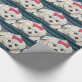 Maltese hond met Kreme Fur en rood lint Cadeaupapier (Hoek)