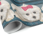 Maltese hond met Kreme Fur en rood lint Cadeaupapier (Rol Hoek)