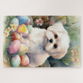 Maltese Hond met Paaseieren Vakantie Legpuzzel (Horizontaal)