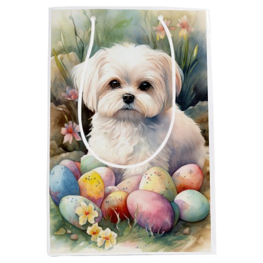 Maltese Hond met Paaseieren Vakantie Medium Cadeauzakje (Voorkant)