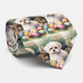 Maltese Hond met Paaseieren Vakantie Stropdas (Opgerold)