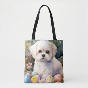 Maltese Hond met Paaseieren Vakantie Tote Bag
