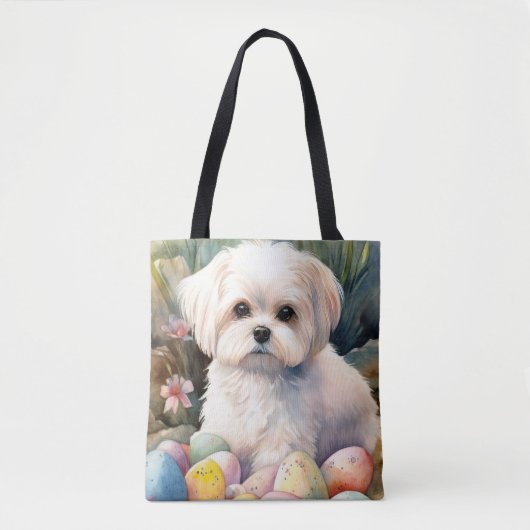 Maltese Hond met Paaseieren Vakantie Tote Bag (Voorkant)
