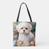Maltese Hond met Paaseieren Vakantie Tote Bag (Achterkant)