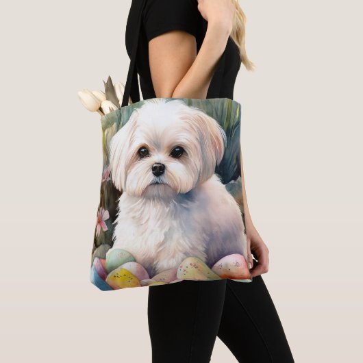 Maltese Hond met Paaseieren Vakantie Tote Bag (Dichtbij)