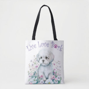Maltese hond Mom Floral Tote Bag