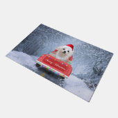 Maltese hond op sneeuw in kerstmis deurmat (Schuin)