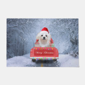Maltese hond op sneeuw in kerstmis deurmat (Voorkant)