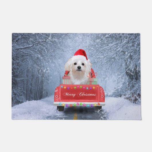 Maltese hond op sneeuw in kerstmis deurmat (Voorkant)
