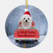 Maltese hond op sneeuw in kerstmis keramisch ornament (Voorkant)