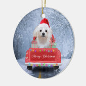 Maltese hond op sneeuw in kerstmis keramisch ornament (Links)